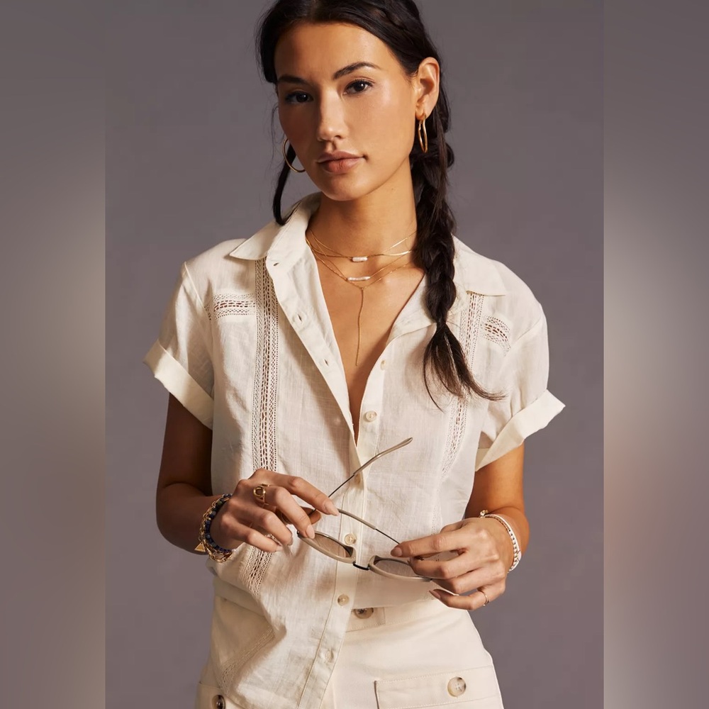 Anthropologie Lace Insert Button Down Shirt